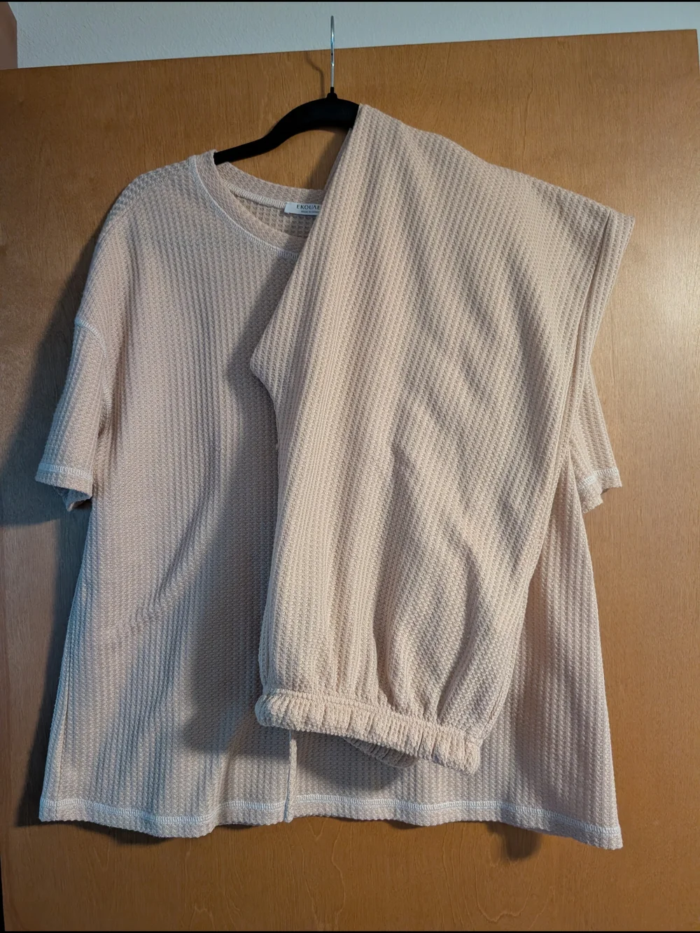 Cream Waffle-Knit Two Piece Set by Ekouaer Women's XL